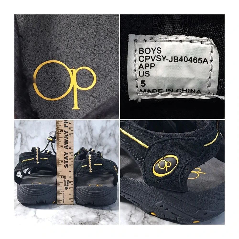OP Ocean Pacific Boys Hiking Sandals Slip-On Size‎ 5 Black & Yellow